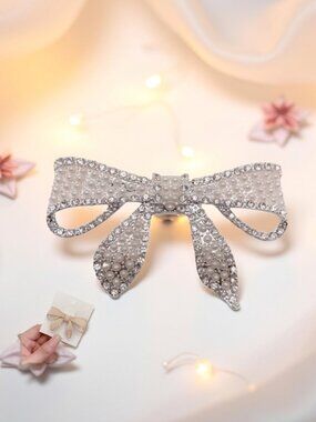 Silver Rhinestone Bow Hair Clip Crystal Barrette